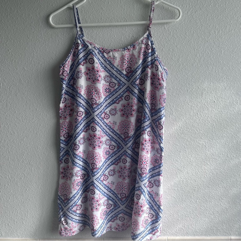 Cotton On white spaghetti strap slip dress with red and blue print